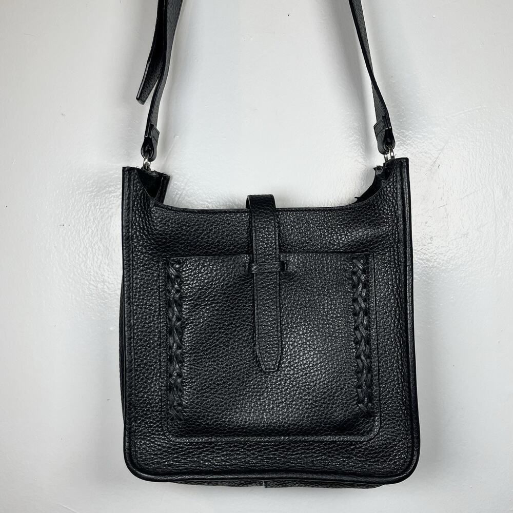 Rebecca Minkoff Mini Feed Bag Whipstich Black Leather Crossbody Zipper Closure